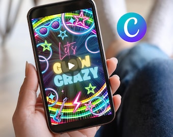 Glow Party Einladungsvideo | Neon Birthday, Canva Template (Digital)