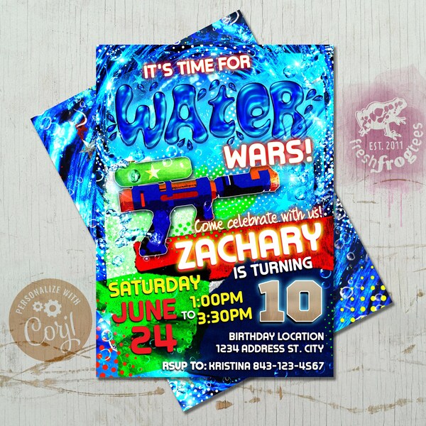 Water gun birthday invitation printable digital invite - EASY EDIT!