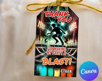 Etiqueta de regalo de cumpleaños de trampolín / Etiqueta de agradecimiento para fiesta de salto (imprimible)