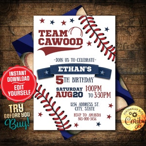 Rookie of the year birthday invitation - Family baseball birthday invite - Editable Corjl digital invitation- Easy Edit!