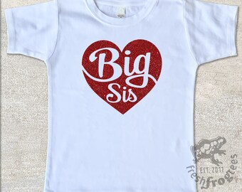 Glitter Big Sister Sibling heart shirt Birth announcement graphic sibling tshirt