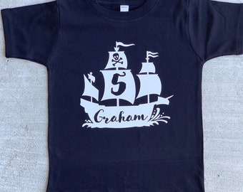 Pirate Birthday Shirt - Pirate Ship - any age and name - pick your colors!