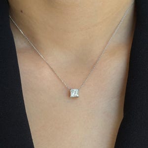 Princess Lab Grown Diamond Pendant Necklace 14k 18k Real Solid Gold Dainty 1 Carat Diamond Solitaire Unique Layering Minimalist Necklace