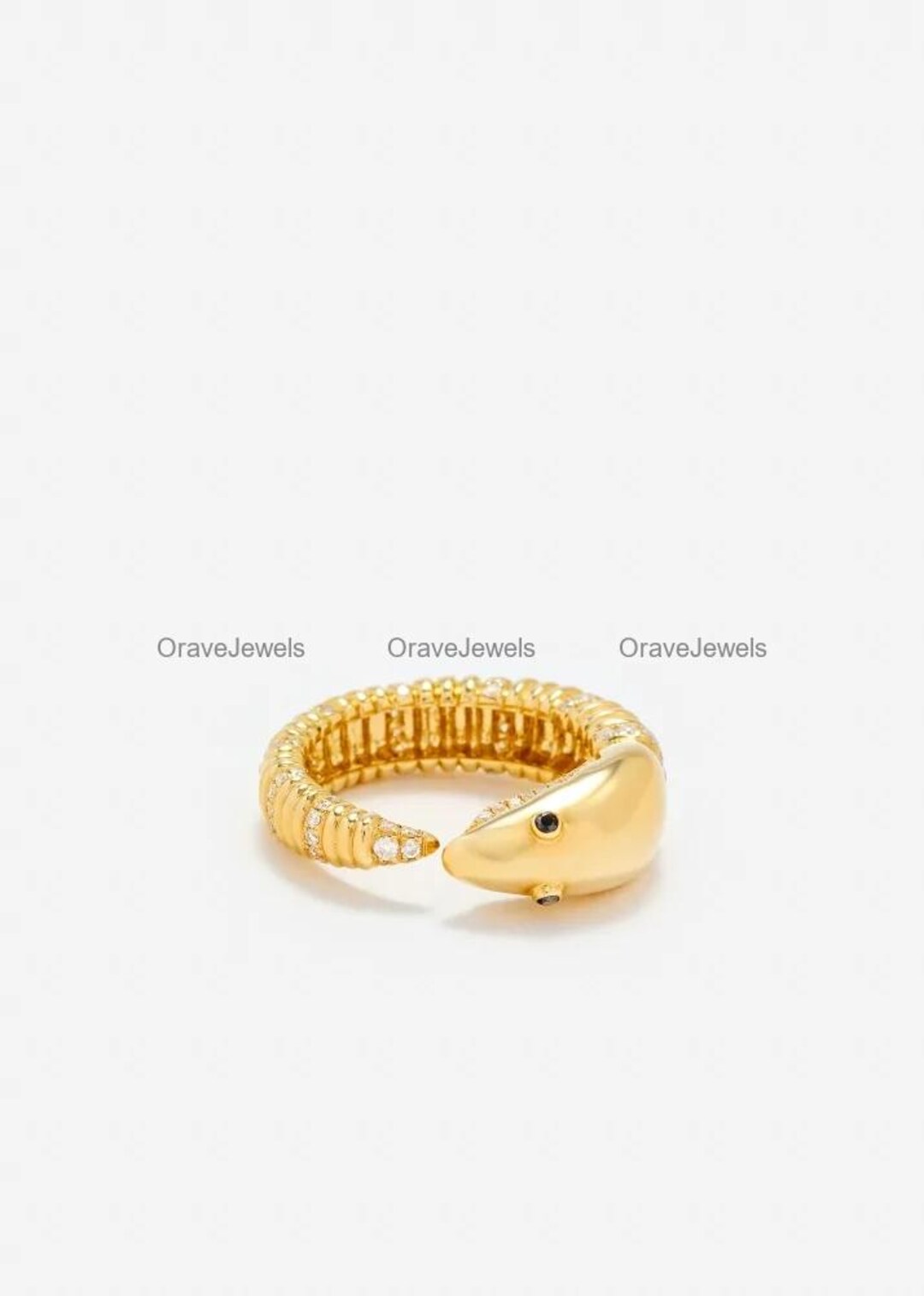 Crayfish Rings Animal Wrap Diamond Ring 14k 18k Solid Gold Round White & Black Diamond ...