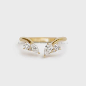 Bague superposable avec manchette ouverte diamants marquise, or véritable 14 carats 18 carats, bague délicate solitaire minimaliste de tous les jours, étincelants en laboratoire
