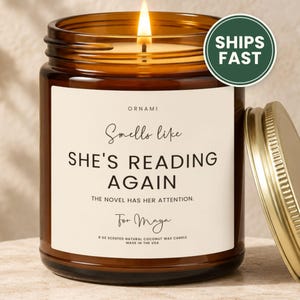 Bookworm Candle, She's Reading Again Humor, Book Lover Gift, Avid Reader Decor, Cozy Reading Present, Personalized Name Label, Novel Lover