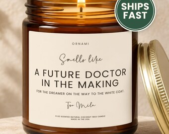 Future Doctor Candle, Med School Gift for New Doctor, White Coat Graduation Present, Personalized Medical Student Milestone, Amber Gold Lid