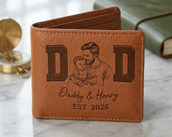 Personalized Dad and Son Wallet, Custom Photo Wallet for Father, Engraved Daddy Wallet Gift, First Fathers Day Gift for Dad, Father Day Gift