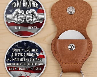 Portachiavi con moneta personalizzata per fratello, portamonete in pelle, regalo per mio fratello, moneta tascabile con nome personalizzato, regalo ricordo del legame tra fratelli