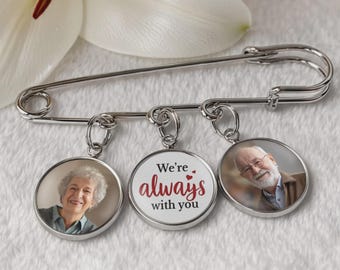 Benutzerdefinierte Foto-Memorial-Anstecknadel, personalisierter Abschluss-Quastenanhänger, Beileid-Gedächtnis-Pin, Foto-Anhänger-Geschenk, Wir sind immer bei Ihnen, Andenken
