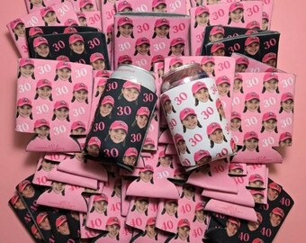 Custom Face Photo Can Cooler Birthday Party Favor, Personalized Birthday Koozie, Photo Beer Sleeve, Custom Age Party Favor