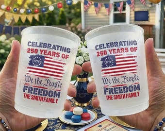 Personalized USA 250th Anniversary Plastic Cups, 1776 2026 Patriotic Party Cups, We The People Freedom Family Cups