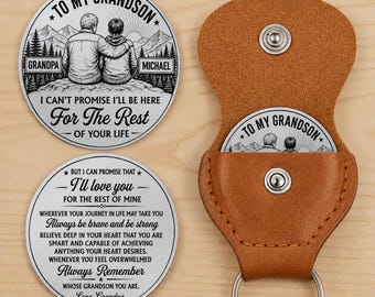 Personalized Pocket Hug for Grandson, Custom Name Coin Keychain, Gift From Grandpa, Grandson Birthday Gift, Inspirational Keepsake