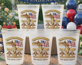 Bicchieri personalizzati per il 250° anniversario degli Stati Uniti (1776-2026), bicchieri in plastica satinata patriottici personalizzati, regalo per la famiglia per la festa del Giorno dell'Indipendenza
