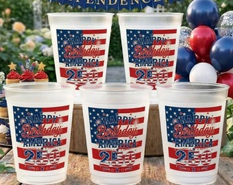 Personalized Patriotic Plastic Cups, Custom USA 250th Anniversary Cups 1776-2026, Happy Birthday America BBQ Party Cups