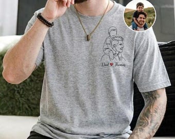 Maglietta personalizzata con ritratto del papà a partire da una foto, maglietta personalizzata per la festa del papà con i nomi dei figli, regalo per il nonno.
