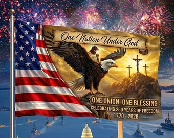 One Nation Under God Flag 1776-2026, Christian Patriotic Eagle Flag, America 250 Years Banner, 4th of July House Flag Decor
