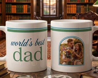 Custom World’s Best Dad Photo Mug, Retro Father’s Day Coffee Cup, Vintage 70s Dad Gift, Personalized Picture Mug for Dad