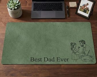 Personalized Dad We Love You Custom Photo Sketch Line Art Desk Mat, Father's Day Gift For Husband, Daddy & Kid Picture Desk Pad Mouse Mat