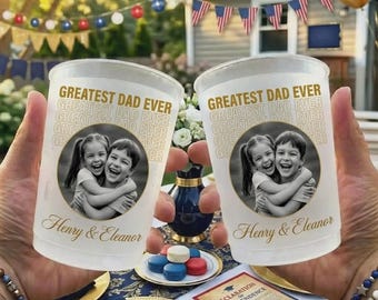 Custom Dad Photo Plastic Cups, Personalized Fathers Day Party Cups, Best Dad Ever Reusable Frosted Drink Cups