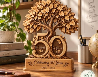 Personalized 50th Anniversary Gift, Custom Couple Names Tree of Life Wooden Keepsake, Golden Wedding Gift for Parents Grandparents