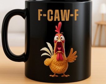 おもしろいF-Caw-Fチキンマグ - 陽気な雄鶏のコーヒーカップ、友人や同僚へのジョークギフト