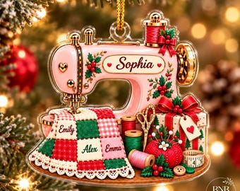 Personalized Sewing Machine Ornament, Custom Name Quilter Christmas Gift, Seamstress Sewing Lover Keepsake, Quilting Studio Holiday Decor