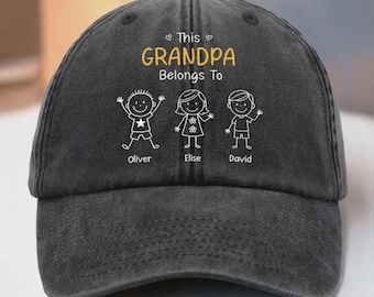 Personalized Grandpa Hat Custom Kids Names Cap, Vintage Washed Dad Hat Gift for Grandpa, Fathers Day Grandpa Gift, Grandpa Belongs To