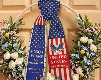 USA 250-jähriges Jubiläumskranz Schärpe, Vaterländisches Türbanddekor, Amerika Freiheitsfeier Bogen 1776-2026 für 4. Juli