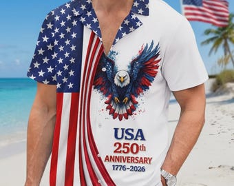 Maglietta hawaiana patriottica per il 250° anniversario degli Stati Uniti, maglietta America 1776-2026, maglietta Aloha con aquila e bandiera, maglietta per il Giorno dell'Indipendenza del 4 luglio