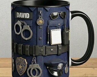 Personalized Police Officer Mug, Custom Cop Coffee Mug, Police Dad Gift, Law Enforcement Father’s Day Mug for Him