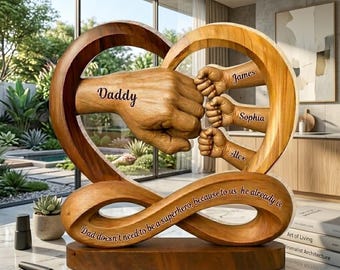 Blocco acrilico personalizzato "Papà infinito", cartello personalizzato "Pugno tra papà e figli", regalo per la festa del papà, decorazione ricordo di famiglia
