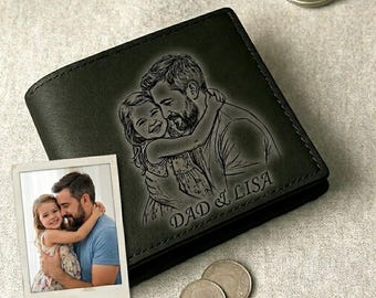 Custom Engraved Photo Wallet for Dad, Personalized Men's Wallet Gift for Father, Husband, Grandpa, Picture Wallet Fathers Day