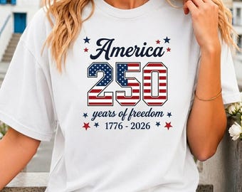 Maglietta per il 250° anniversario degli Stati Uniti, Maglietta "America 250 anni di libertà", Maglietta patriottica per la famiglia e l'indipendenza del 4 luglio 2026