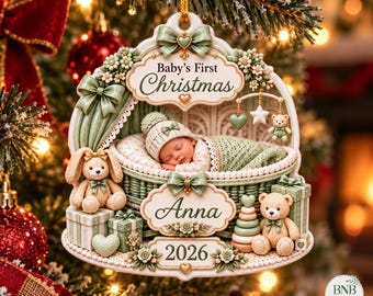 Personalized Baby’s First Christmas Ornament 2026, Custom Name Ceramic Keepsake, Newborn Baby Gift, Baby Boy Girl 1st Christmas Decor