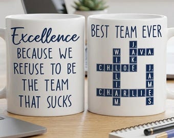 Personalized Scrabble Mug – Funny Team Gift, Custom Names