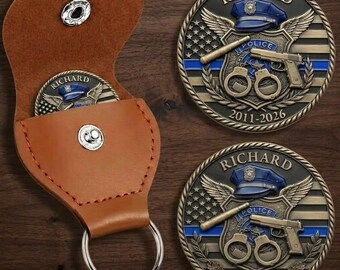 Personalized Police Officer Pocket Hug, Custom Memorial Coin Keychain, Law Enforcement Retirement Gift, In Memory Keepsake