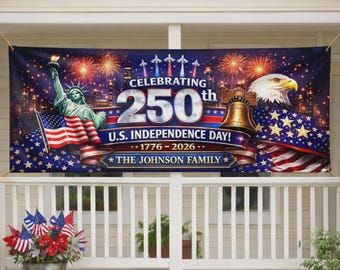 Striscione personalizzato per il 250° anniversario dell'Indipendenza 1776-2026, decorazione patriottica per feste con nome di famiglia USA, insegna per il quinquennio dell'America.