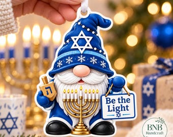 Hanukkah Gnome Custom Shape Ceramic Ornament, Menorah Dreidel Jewish Holiday Decor, Star of David Chanukah Gift, Be the Light