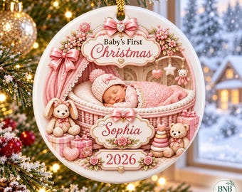 Personalized Baby’s First Christmas Ornament 2026, Custom Name Ceramic Keepsake, Newborn Baby Girl Gift, 1st Christmas Decor