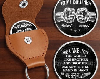 Portachiavi con moneta personalizzata per fratello, portamonete in pelle, regalo per mio fratello, moneta tascabile con nome personalizzato, regalo ricordo del legame tra fratelli