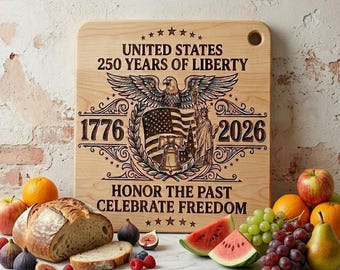 Tagliere con stampa per il 250° anniversario della libertà degli Stati Uniti, decorazione patriottica per la cucina, regalo per l'anniversario americano 1776-2026.