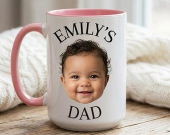 カスタムベビーフェイスマグ、写真から作るパーソナライズドパパマグ、子供の顔入りコーヒーマグ、新米パパへのギフト、父の日マグ