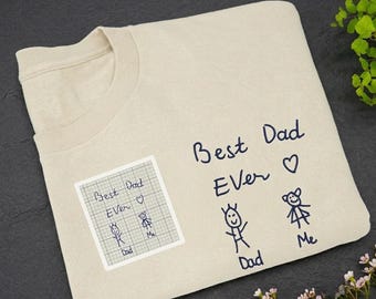 Maglietta personalizzata con ricamo a mano per papà, maglietta personalizzata con disegno del bambino, regalo per la festa del papà dai figli, maglietta per papà