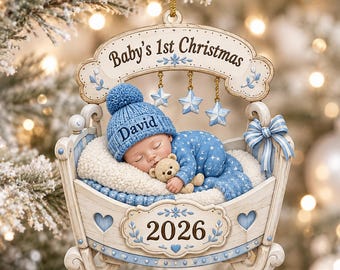 Personalized Baby's First Christmas Ornament 2026, Custom Name Newborn Keepsake, Baby Boy Girl Christmas Gift, Crib Ornament