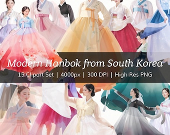 Modern Hanbok from South Korea | 15 PNG Clipart Set