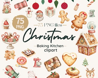 Watercolor Christmas Baking Clipart Set – 75 PNG Gingerbread Cookies (Digital Download)