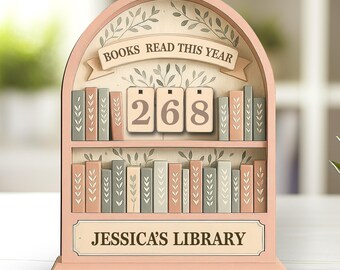 Personalized Wooden Book Tracker Reading Counter Custom Library Shelf Sign Gift for Readers