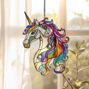 Iridescent Acrylic Suncatcher Unicorn Window Hanging Rainbow Mane Suncatcher Fantasy Decor for Home or Bedroom Display