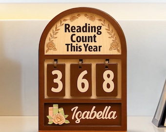 Personalized Wooden Reading Tracker Custom Yearly Book Count Display Shelf Decor Gift for Readers
